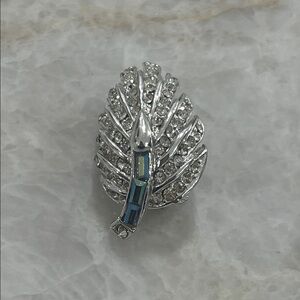 Elegant Silver and Blue Leaf Brooch